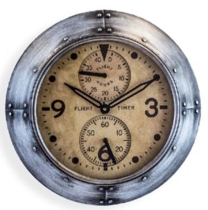 ANTIQUE SILVER FRAMED FLIGHT HOURS" AVIATION WALL CLOCK"