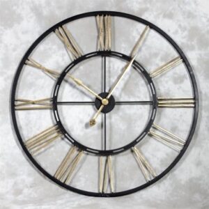 Large Black and Gold Iron Skeleton Clock